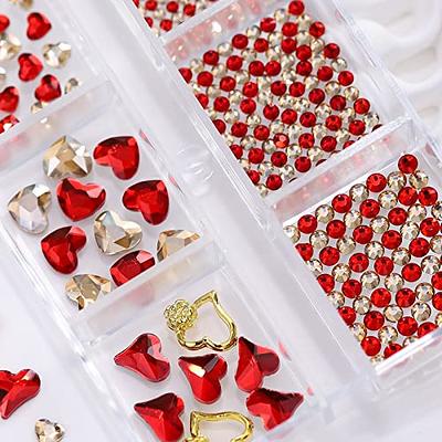 2680Pcs Red Rhinestones Nail Gems, 120pcs Big red Nails Charms with Bling  Flatback Round Beads, Light red Clear Diamond Stones Jewelry Supplies for