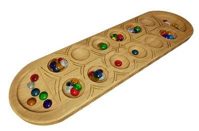 WE Games Folding Mancala - Solid Wood Board Game & Glass Stones, 1