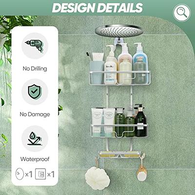 Over Head Hanging Shower Organizer Bathroom Shampoo Holder w/ Hooks No  Drilling