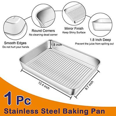 E-far 8 x 8-Inch Square Baking Pan with Lid, Stainless Steel Square Cake  Brownie Pan, Fit for Toaster Oven, Non-toxic & Healthy, Easy Storage 