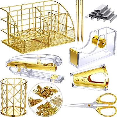 Aibocn Gold Desk Accessories, Office Supplies, Acrylic Stapler, Staple  Remover, Tape Holder, Pen Holder, 1000pcs Staples, Diamond Pen, Phone  Holder