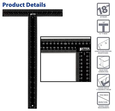 HARFINGTON Stainless Steel Ruler 20 Inch 50cm Metric English Ruler with  Conversion Table Small Metal Ruler Set Straight Edge Millimeter Ruler