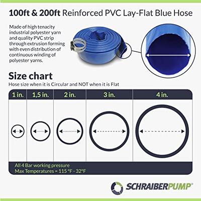 1.5 Inch by 100-Feet- General Purpose Reinforced PVC Lay-Flat Discharge and  Backwash Hose - Heavy Duty (4 Bar) 2 CLAMPS INCLUDED (1.5 INCH)