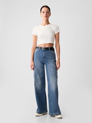 Kids High Rise Girlfriend Cargo Jeans