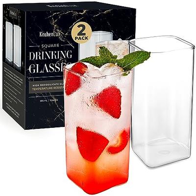 Square Glass Cups Tumbler Highball Drinking Glasses for Water Wine Beer  Cocktails Juice Iced Tea Coffee Mixed Drinks Kitchen Party Home Everyday  Use