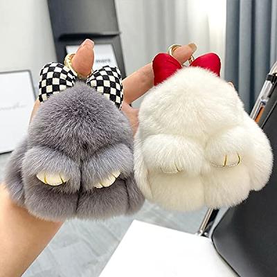 CHMIING Bunny Keychain Soft Cute Rex Rabbit Fur Keychain Car Handbag Keyring  at  Women's Clothing store