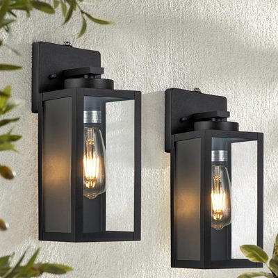 Mullan light Matte Black Dusk to Dawn Outdoor Wall Lantern Sconce with  Clear Tempered Glass - Yahoo Shopping