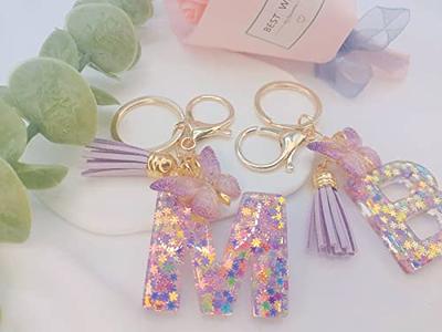 JINGUAZI Backpack Keychains Gifts for Women Initial Letter Keychain for Cute Car Key White Pink Tassel Bling Crystal Shiny