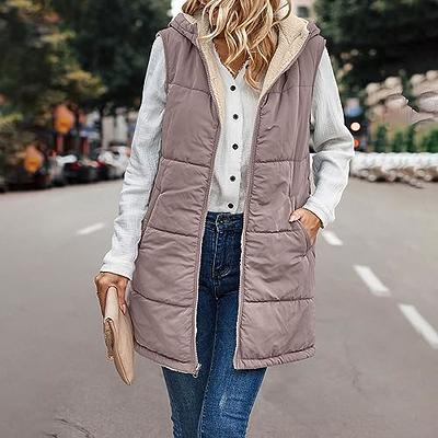 Women's Lightweight Down Quilted Puffer Vest PU Leather Zipper Winter Gilet  Vest Outerwear Padded Sleeveless Jacket Coat 