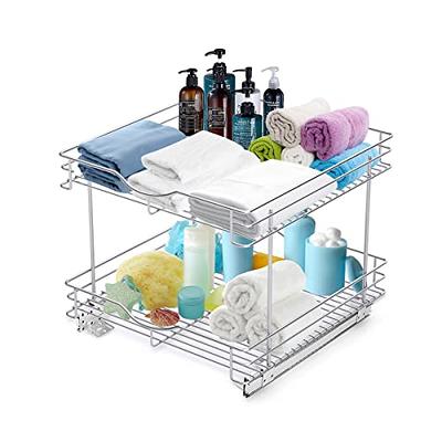 OCG 2 Tier Pull Out Cabinet Organizer (17 W x 21 D), Double Tier Slide  Out Wood Drawer Shelf, Pull Out Shelves for Base Cabinet Organization in