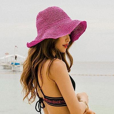 Voilipex Floppy Straw Sun Hat Foldable Packable Wide Brim Summer Beach Hat  Crochet Bucket Hat for Women (A Rose) - Yahoo Shopping
