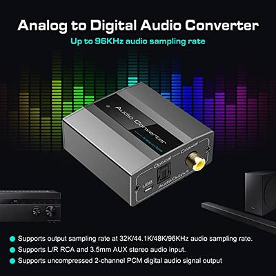 Analog to Digital Audio Converter RCA R/L to Optical with Optical Cable  3.5mmAUX Jack to Digital Toslink and Coaxial Audio Adapter for Soundbar