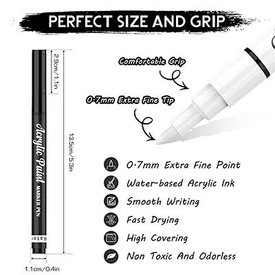 White Paint Pen, 8 Pack 0.7mm Acrylic Paint Pens Acrylic Markers 6 White 2  Black