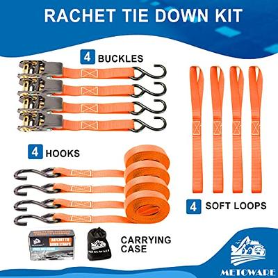 1 x 15' Ratchet Strap w/ Flat Snap Hooks - 4 Pack 