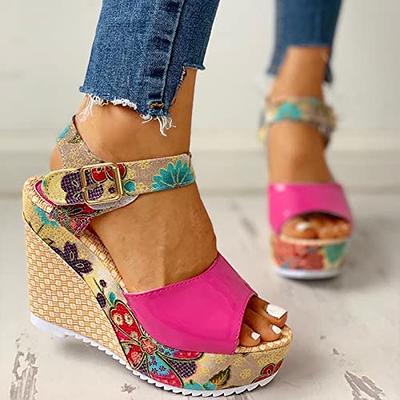 Women Summer Wedge Sandals Floral Bowknot Platform High Heels Ladies Shoes  New