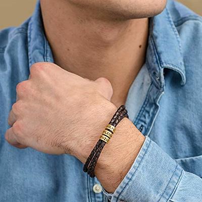 Navigator Braided Leather Bracelet for Men with Small Custom Beads in  Silver - MYKA