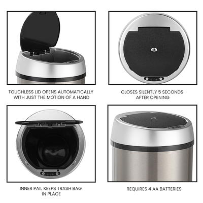 13 Gallon Automatic Trash Can for Kitchen Black Steel Touchless Motion Sensor Bin Soft Close Lid 50L LED Timer Slim Design