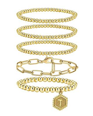 Gold Beaded Chain Bracelets Set for Women 14K Real Gold Plated