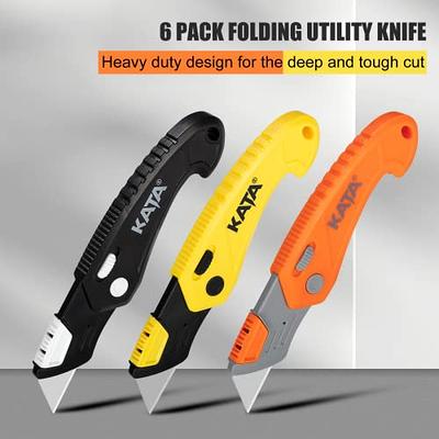 Folding Utility Knife, SK5 Heavy Duty Retractable and Folding Box Cutter  for Cartons Cardboard and Boxes, Quick Blade Change Box Cutter, Anti-slip