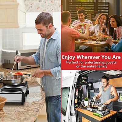 SUNAVO Hot Plates for Cooking, 1800W Electric Double Burner with Handles, 6  Power Levels Stainless Steel Hot Plate for Kitchen Camping RV Cast Iron