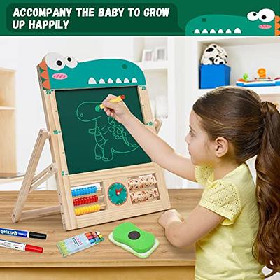 JUZBOT Easel for Kids Deluxe Wooden Standing Kids Easel with Paper & 84PCS  Accessories Foldable Without Disassembly Magnetic Chalkboard & Whiteboard