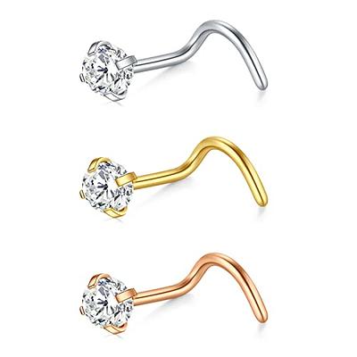 AVYRING Nose Rings Studs Nose Studs for Women L Shaped Nose Ring Studs Surgical Steel Nose Piercing 18g 20g Nose Stud Corkscrew Nose Rings Stud Nose