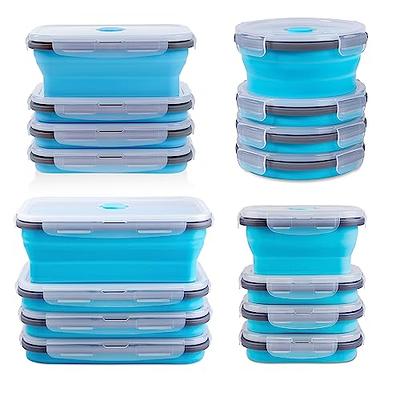 16 Pcs Collapsible Food Storage, Silicone Food Storage Containers with Lids  Including 8 Round Bowls, 8 Rectangle Bowls Collapsible Freezer Bowls Sets  for Dishwasher Freezer Safe (Green)