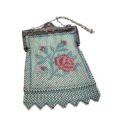 Vintage Art Deco Beaded Purse Antique Evening Bag Tiny Flapper Floral  Fringe