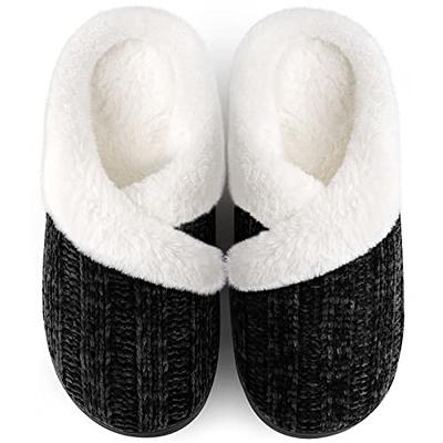  NineCiFun Women's House Slippers Fuzzy Bedroom Slippers Memory  Foam Home Shoes Indoor Outdoor Slip on Scuff with Warm Plush Faux Fur  Lining size 5 6 black