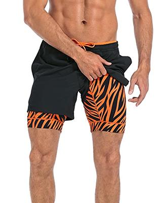 LRD Men's Athletic Gym Workout Shorts with Compression Liner 5 Inch Inseam  Black/Orange Tiger - L - Yahoo Shopping