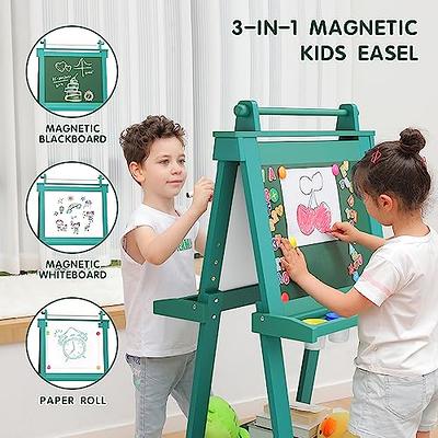 TOYSTERS Creative Wooden Art Easel for Toddlers, Deluxe 2 in 1 Magnetic  Dry Erase Board and Chalkboard Art Supplies for Kids