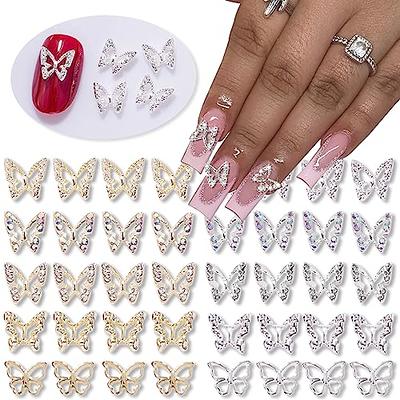 90 PCS 3D Butterfly Nail Rhinestones Charms Sliver Metal Acrylic