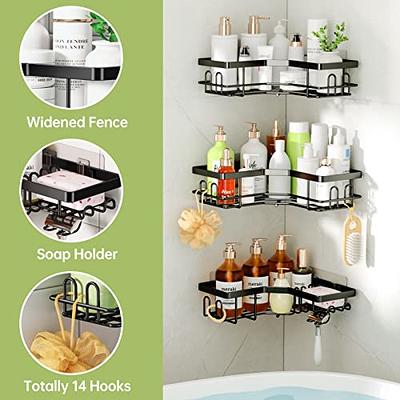 Corner Shower Caddy, 4-Pack Adhesive Shower Caddy with Soap Holder and 12  Hooks, Rustproof Stainless Steel Bathroom Shower Organizer, No Drilling  Wall