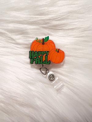 Happy Fall Badge Reel Cute, Pumpkin Interchangeable, Autumn