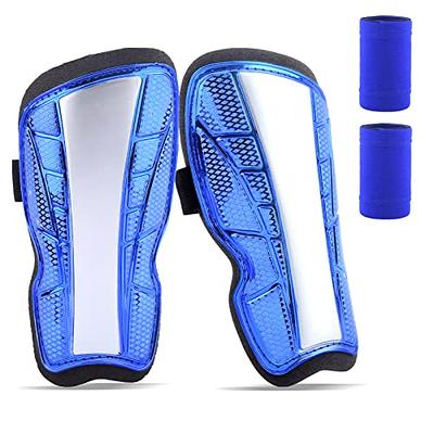 Matrix Junior Kids' Soccer Shin Guards w/ Adjustable Elastic Straps,  Blue/Orange