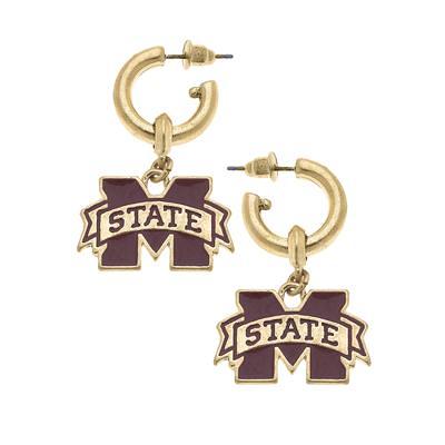 Women's CANVAS Style Oklahoma State Cowboys Pearl Cluster Enamel Hoop  Earrings