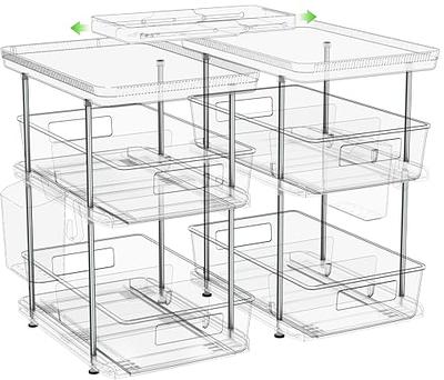 PHANCIR Under Sink Organizer, 2 Tier Multi-Purpose Large Capacity Kitchen  Under Sink Organizers And Storage Easy Access Sliding Storage Drawer With  Hooks And Hanging Cup For Bathroom Under Sink 