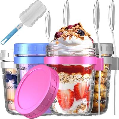 1 Set Pink Overnight Oats Containers With Lids And Spoon, Large