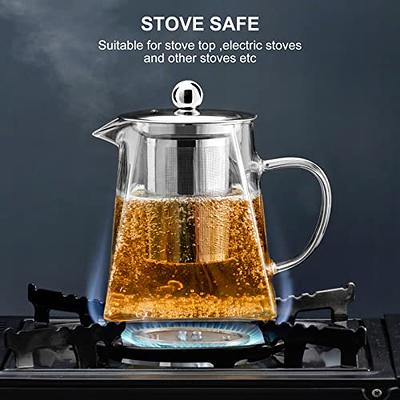 Glass Teapot With Removable Infuser, Stovetop Safe Tea Kettle