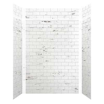 Passage 60 in. x 72 in. 2-Piece Glue-Up Alcove Shower Wall with Corner  Shelf in White Subway Tile