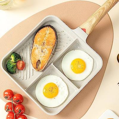 Nonstick Egg Frying Pan - 3 Section Square Grill Pan Divided