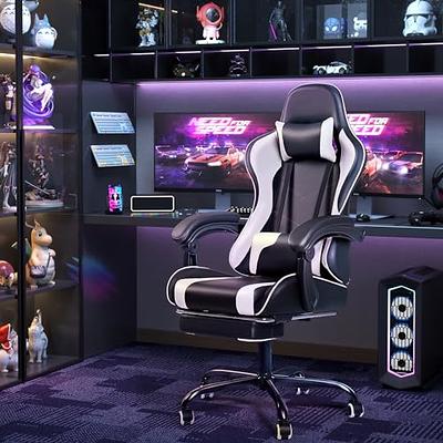 Soontrans Gaming Chair with Footrest, Ergonomic Lumbar Massage Pillow Chair,  PU Leather Office Chair, Purple 