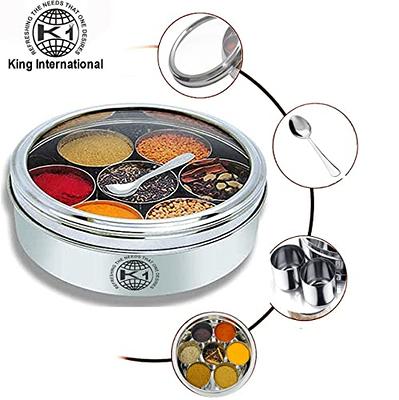 Stainless Steel Indian Spice Box, Steel Masala Dabba, Double Lid Spice  Container With 8 Spices, Gift for Chefs, Kitchen Spice Box 