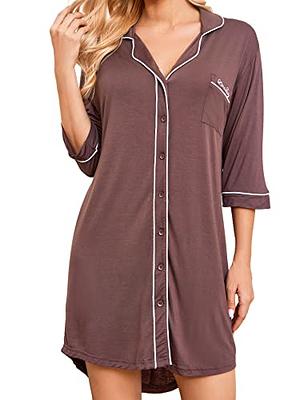 Unique Bargains Womens Nightshirt Button Down Nightgown Long Sleeve Pajama  Sleepshirt