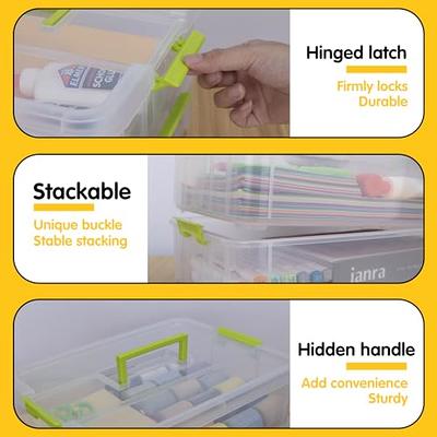 BTSKY 2 Layer Clear Plastic Dividing Storage Box with Removable Tray  Multipurpose Stationery Storage Box with Handle Portable Sewing Box Art  Craft