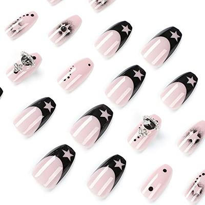 BABALAL Coffin Press on Nails Black Acrylic Nails Swirl Fake Nails Medium  False Nails Ballerina Nails