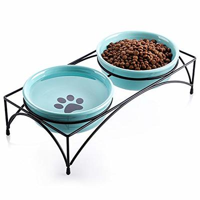 COMESOON Cat Bowls, Upgraded 13 oz Ceramic Elevated Cat Food Bowls for Food and Water, Raised 2 Cat Dishes with Stainless Steel Stand