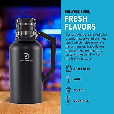 128 oz. Stainless Steel Beer Growler, Double-Wall Vacuum Insulated Carbonated