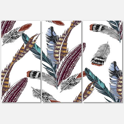 Designart 'Ethnic Purple Feathers Composition' Bohemian & Eclectic Framed  Canvas Wall Art Print 