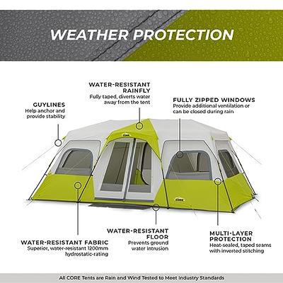 CORE 10 Person Instant Cabin Tent | 2 Room Huge Tent with Screen Room for  Family with Storage Pockets for Camping Accessories | Portable Large Pop Up